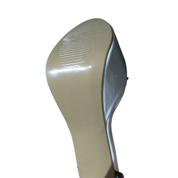 LEBE Ultra high White & Black vegan patent leather strappy stilettos 38 or US 8 - Picture 10 of 12